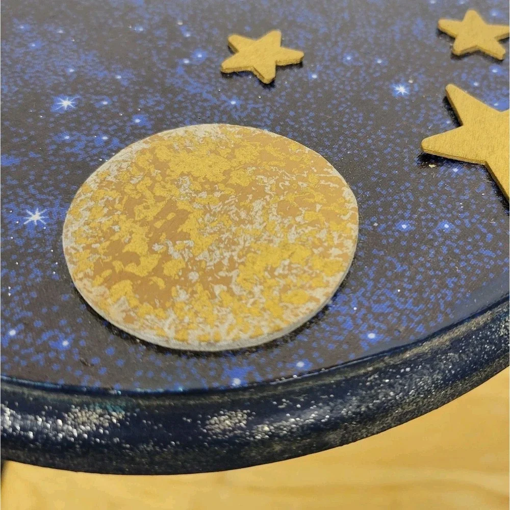 Celestial‎ Star & Moon Oval Wood Key Holder 10x8 Blue Shimmer 3D